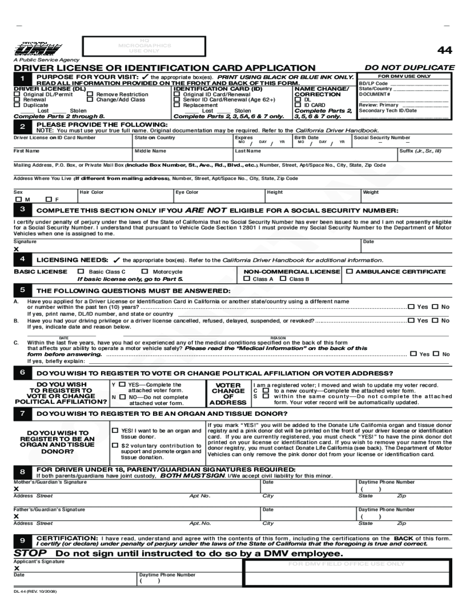  DRIVER LICENSE or IDENTIFICATION CARD APPLICATION 2008-2024